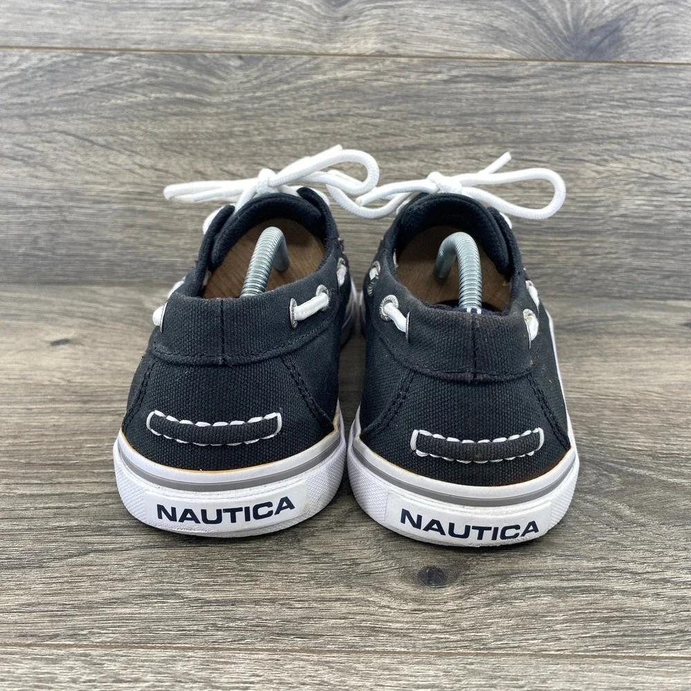 Nautica Galley Boat Shoes Mens 7.5 Black Canvas Lace Up Casual Sneakers